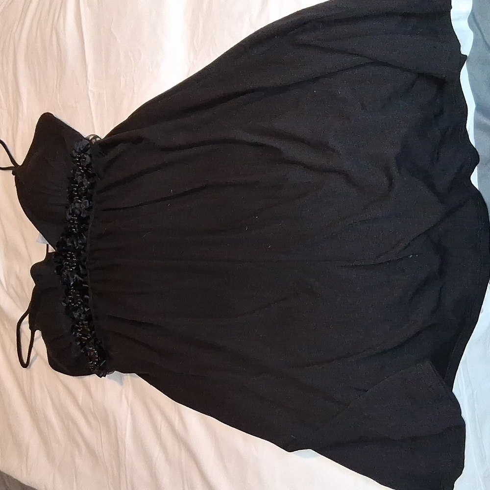 Body Central Black Camisole Dress with Floral Detail On Bodice.
